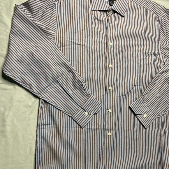 Pronto Uomo Brown and Blue Striped Button Down Shirt - Picture 6 of 12